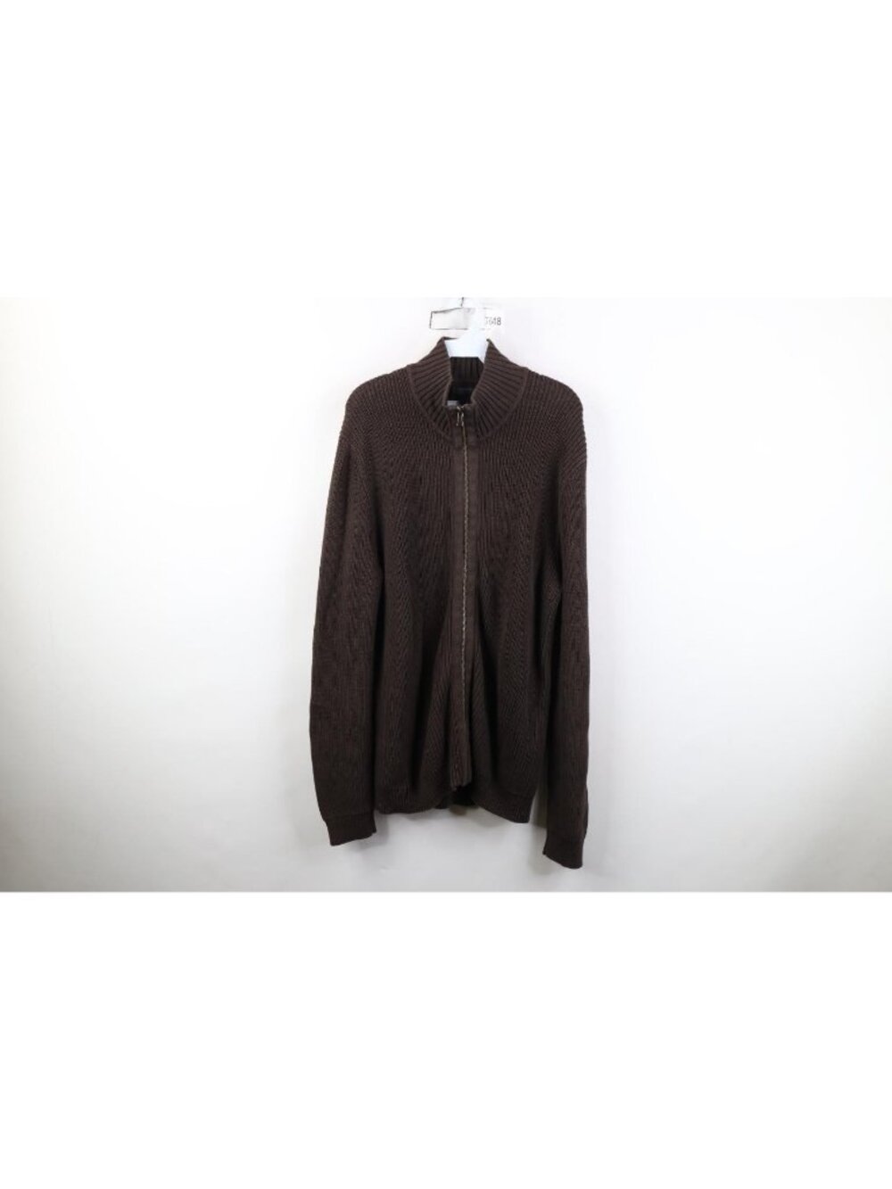 Vintage Express Mens XL Faded Chunky Ribbed Knit Full Zip Cardigan Sweater Brown
